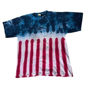 Vtg New England Patriots Tie Dye American Flag Sun Dog T-Shirt